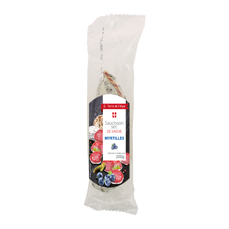 TERRE DE L'ALPE Saucisson sec de Savoie aux Myrtilles - 200g TERRE DE L'ALPE Saucisson sec de Savoie aux Myrtilles - 200g