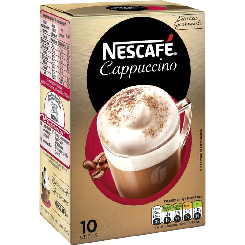 NESTLE Nescafé - Cappuccino - Café soluble - Sticks - 10 tasses 140g NESTLE Nescafé - Cappuccino - Café soluble - Sticks - 10 tasses 140g