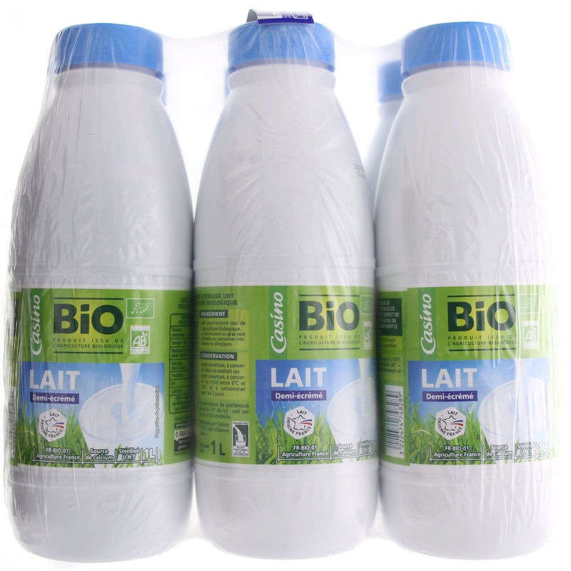 CASINO BIO Lait demi-écrémé 6x1L CASINO BIO Lait demi-écrémé 6x1L
