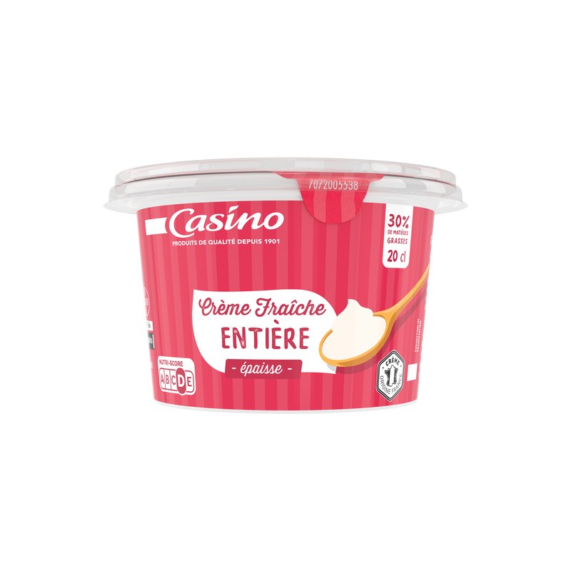 CASINO Crème fraîche épaisse 30%MG - 20cl CASINO Crème fraîche épaisse 30%MG - 20cl